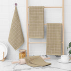 Homaxy 100% Cotton Terry Kitchen Towels(Tan, 13 x 28 inches), Checkered Designed, Soft and Super Absorbent Dish Towels, 12 Pack