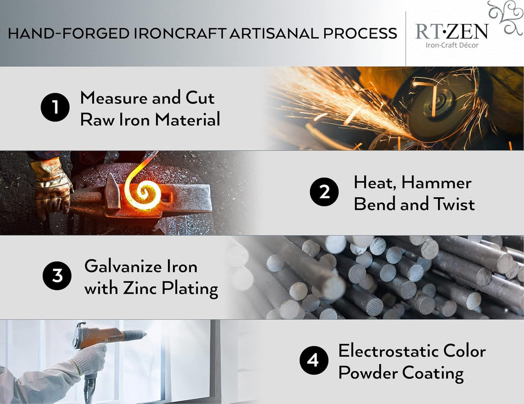 RTZEN Wall Mount Hook Set - Wrought Iron Decorative Rustic Metal Coat Hooks for Hanging - Handcrafted Classic Farmhouse Wall Mounted Black Hooks for Towel Robe or Hat Hanging - 3 Pack