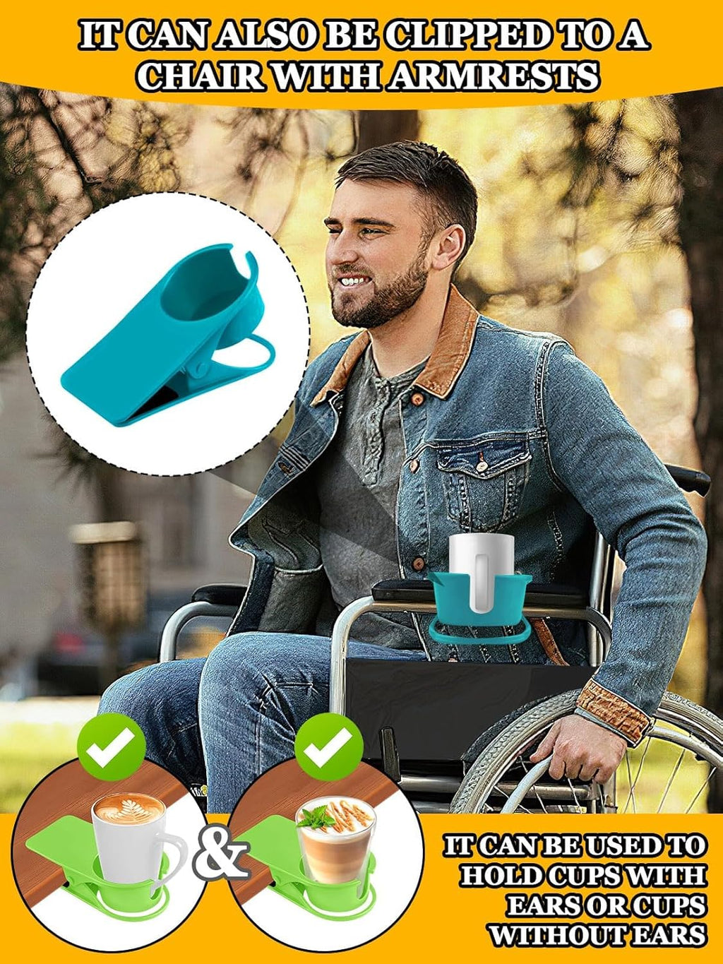 3PCS Drinking Cup Holder Clip Kalolary Chair Desk Bottle Cup Stand DIY Glass Clamp Storage Saucer Clip with Groove for Potted Plant Beverage Coffee Mug Holder Clip for Home Office (Yellow Green Blue)