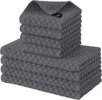 Fintale 100% Cotton Kitchen Towels and Dishcloths Set, 12 x 12 & 15 x 25 Inches, Set of 8 Bulk Super Soft and Absorbent Terry Cloth Dish Towels, Quick Drying Hand Towels with Hanging Loop, Dark Grey
