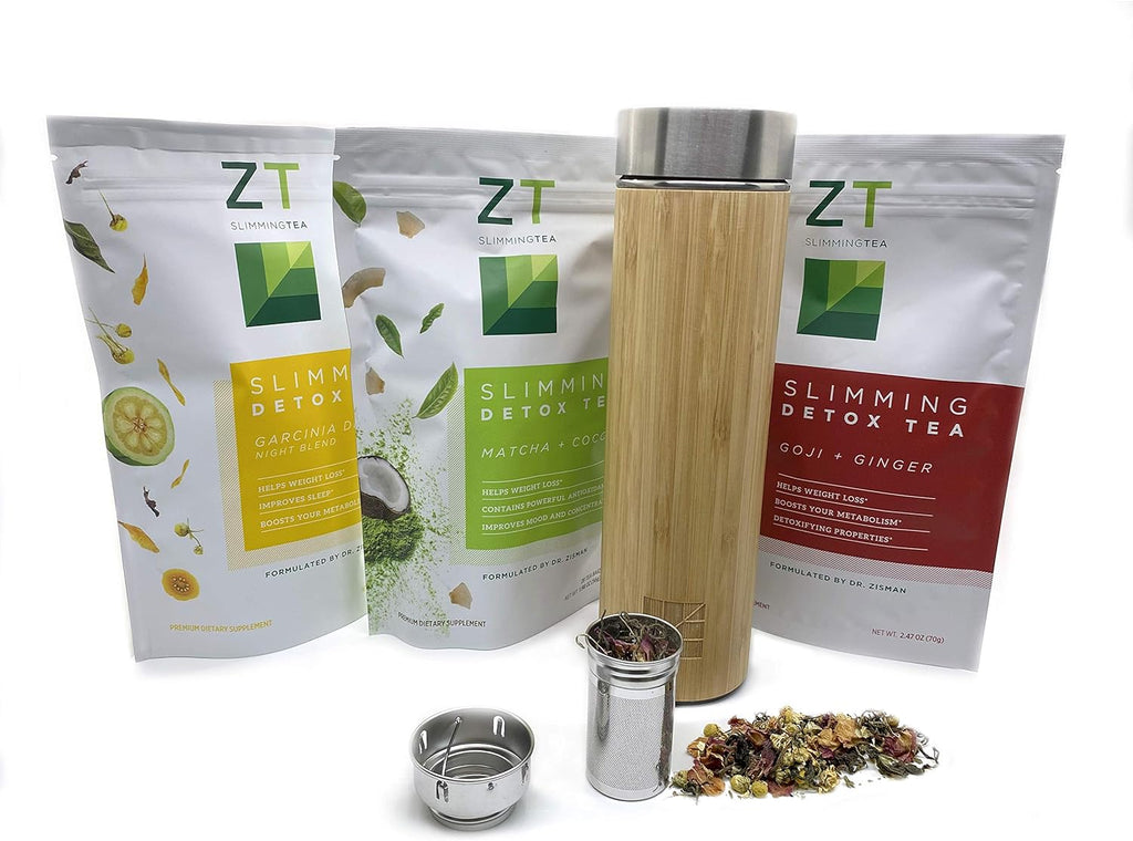 Dr. Zisman ZT Double-Walled Stainless-Steel Tea Infuser Bottle or Travel Mug Cup Container - Leak-Free Insulated Thermos Tumbler for Keeping Hot and Cold Water or Beverages (Bamboo)