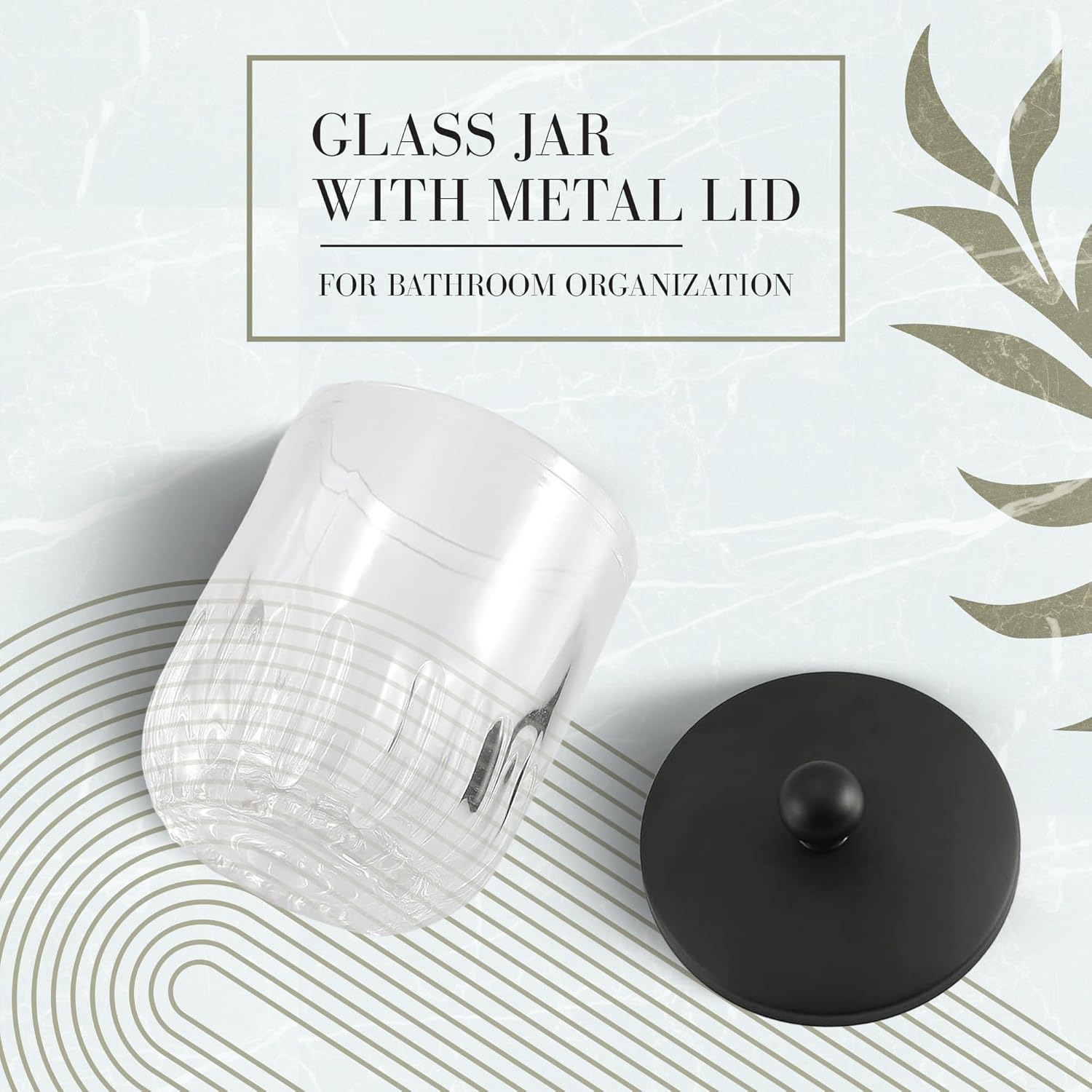 Glass Jar with Metal Lid for Bathroom Organization, Clear Apothecary Jar for Cotton Balls, Q Tips, and Small Accessories, Stylish Bathroom Storage Container Black