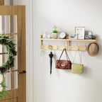 Coat Rack with Shelf, 2 Pack Bamboo Wall-Mounted Coat Hanger with 8 Hooks for Entryway, Hallway, Kitchen, Bathroom, Living Room, Utility Room (Natural)