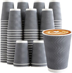 Coffee Cups 12 oz 120 Pack, Corrugated Insulated Ripple Wall Disposable Paper Coffee Cups 12oz, To Go for Hot Beverage or Cold Drinks Office/Home/Cafe/Party/Travel (Gray)