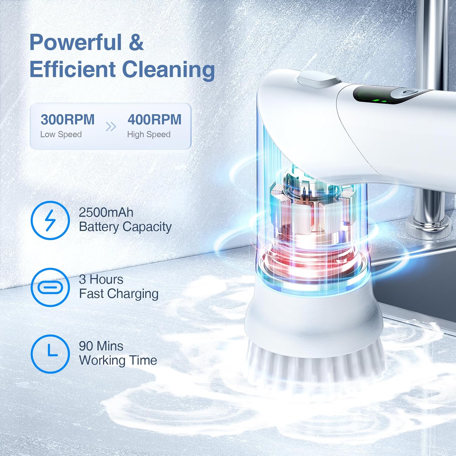 LABIGO Electric Spin Scrubber LA5 Mini, Bathroom Scrubber Shower Scrubber for Cleaning Tub Tile Floor Window Kitchen Sink, Power Scrubber Cleaning Brush with 5 Replaceable Brush Heads, White