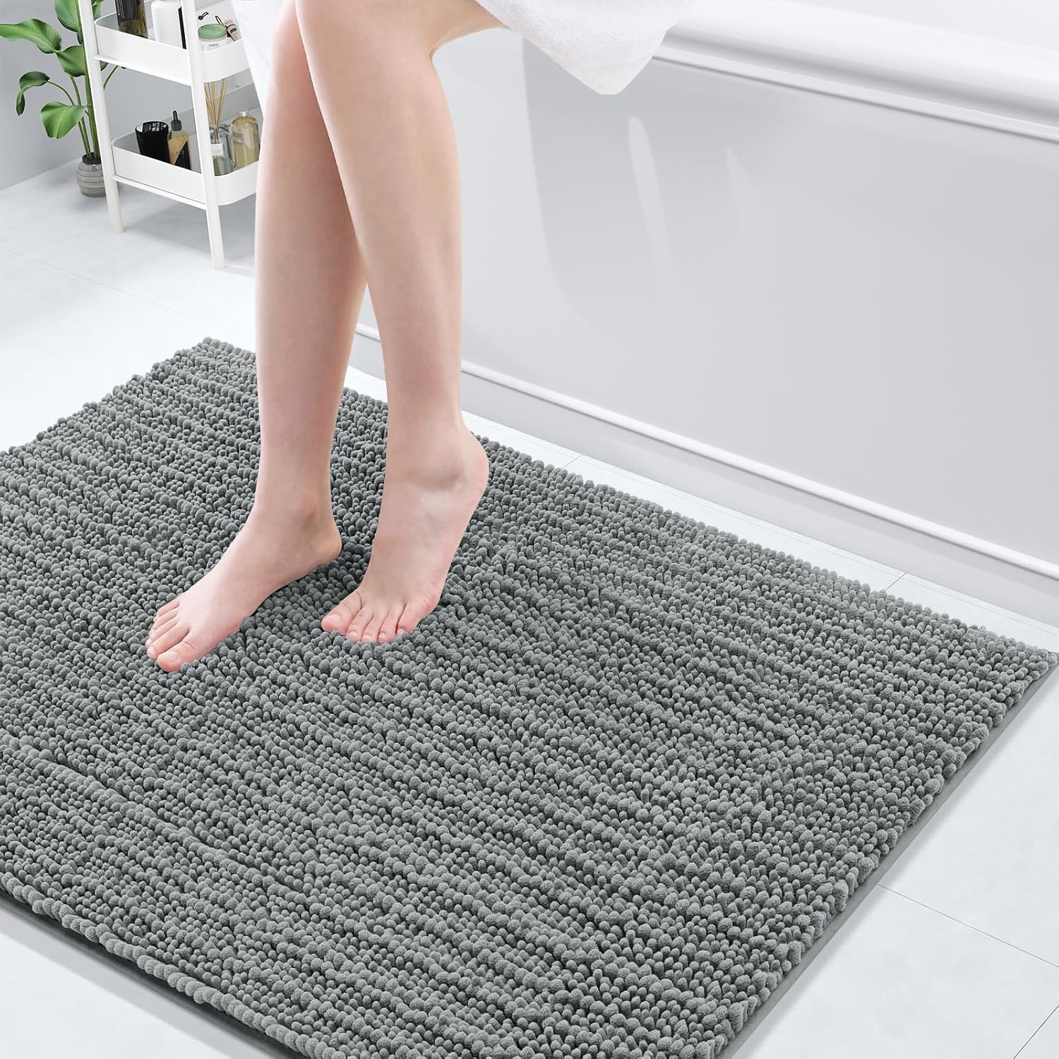 Arotive Luxury Chenille Bathroom Rug Mat, Extra Soft Thick Absorbent Shaggy Bath Rugs, Non-Slip Machine Wash Dry, Plush Bath Mats for Bathroom, Shower and Tub, 40x32, Grey