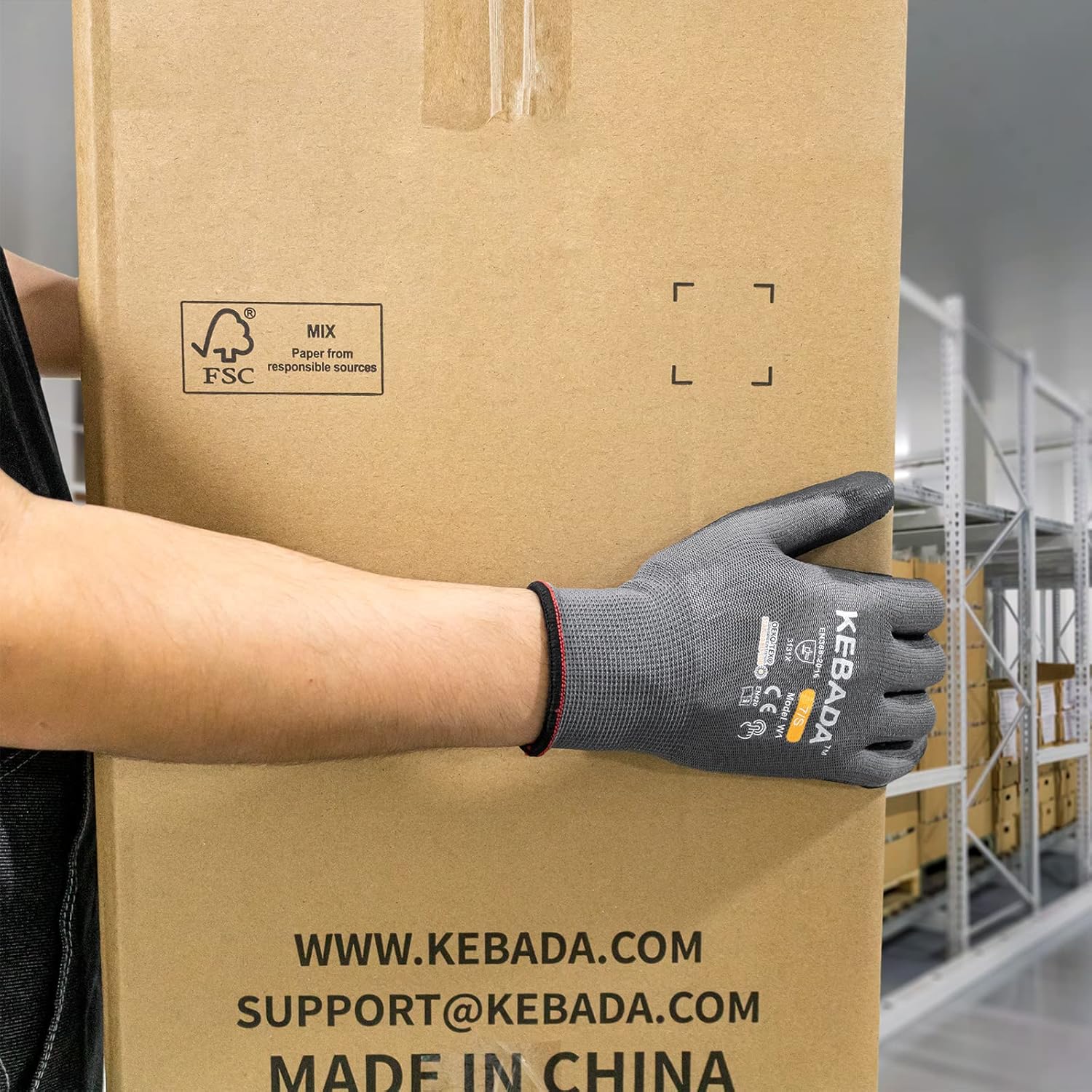 Kebada W1 Work Gloves for Men and Women, PU Coated Safety Gloves with Grip, Touchscreen, Ideal for Warehouse Work, Construction, Gardening, 12 Pairs Gray X-Large