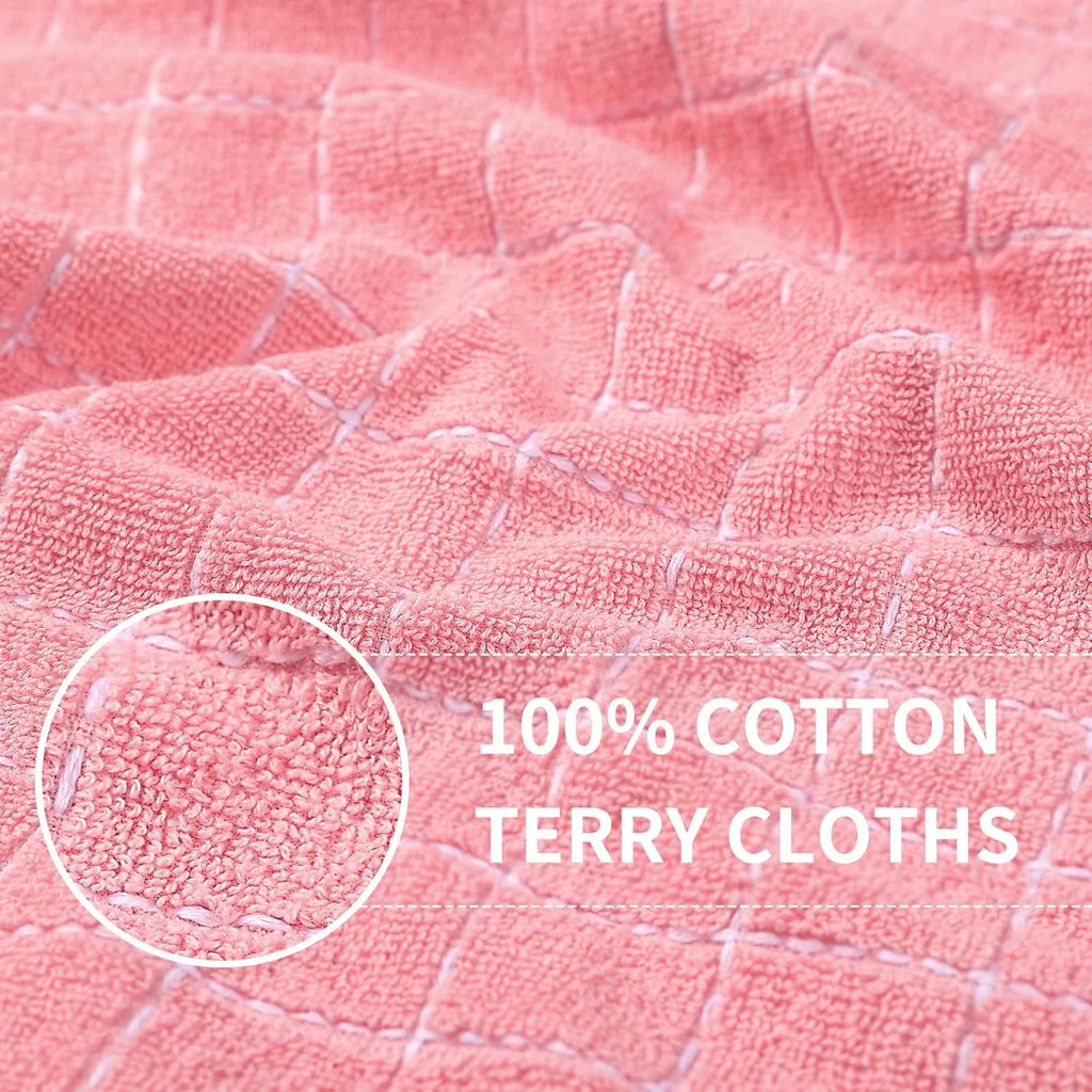 Homaxy 100% Cotton Terry Kitchen Towels(Pink, 13 x 28 inches), Checkered Designed, Soft and Super Absorbent Dish Towels, 12 Pack