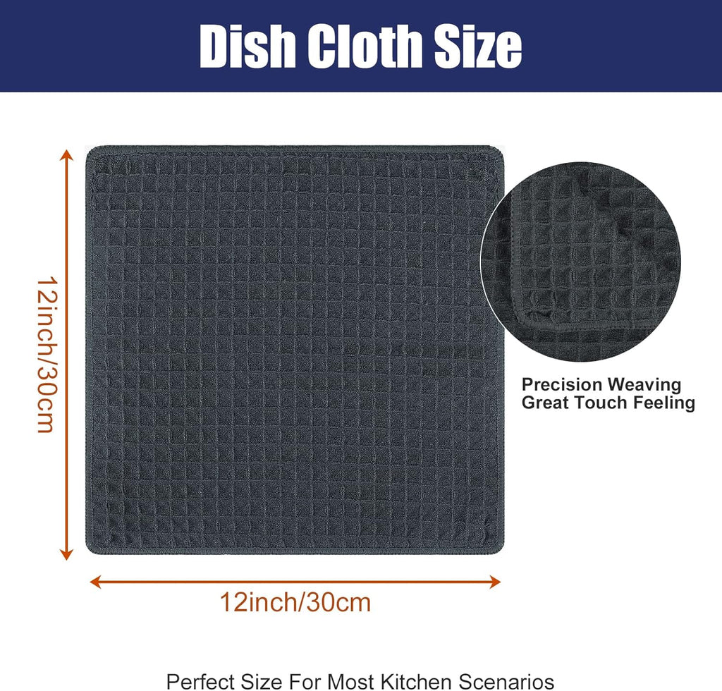 Homaxy Microfiber Waffle Weave Kitchen Dish Cloths, 12 x 12 Inch Ultra Absorbent and Solid Color Dish Towels for Kitchen Fast Drying Dishcloth for Washing Dishes, 6 Pack, Dark Grey