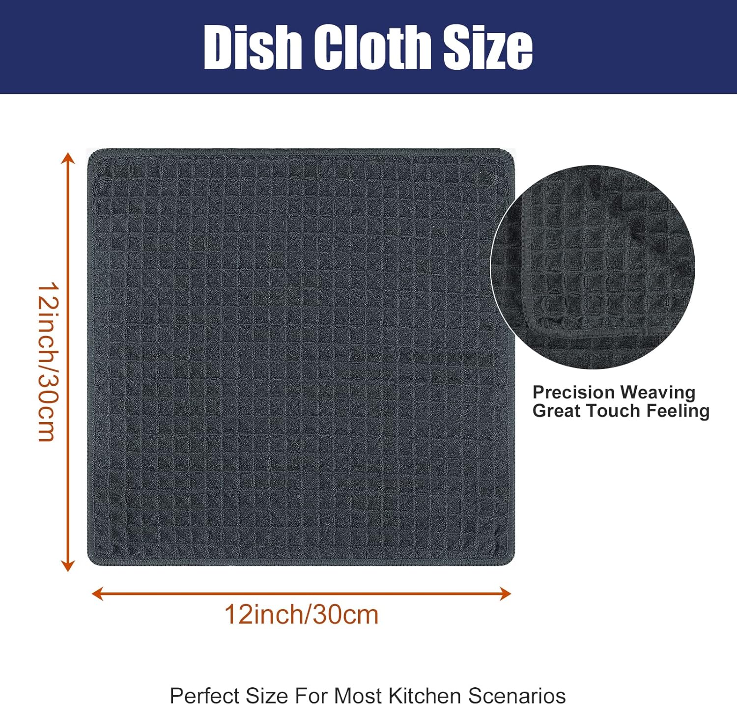 Homaxy Microfiber Waffle Weave Kitchen Dish Cloths, 12 x 12 Inch Ultra Absorbent and Solid Color Dish Towels for Kitchen Fast Drying Dishcloth for Washing Dishes, 6 Pack, Dark Grey