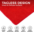 The Rag Company - All-Purpose Microfiber Terry Cleaning Towels - Commercial Grade, Highly Absorbent, Lint-Free, Streak-Free, Kitchens, Bathrooms, 300gsm, 16in x 16in, Red + Grey + Black (12-Pack)