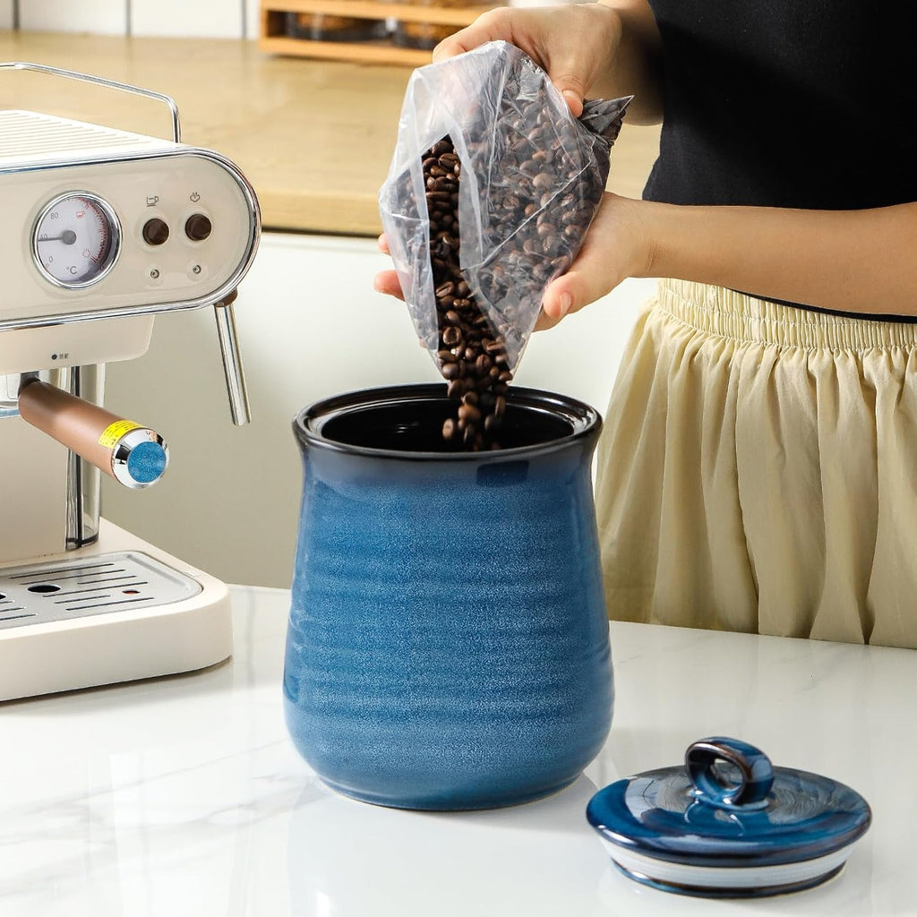 Hasense Ceramic Coffee Container with Airtight Lid, Candy Canister for Countertop, 80 FL OZ Large Food Storage Jar for Sugar,Tea,Flour,Spice,Salt,Cookies,Candy,Treat,Snack,Treats (Blue)