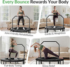 BCAN 40"/48" Rebounder Trampoline for Adult, 450/550LBS Fitness Trampoline with Bungees, Adjustable Handle, Stable & Quiet, Indoor Outdoor, Whole-Body Workout & Relaxation at Home for Women/Men