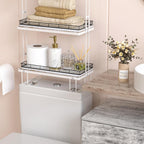 Bathroom Toilet Tank Tray, 13" Wood Toilet Paper Storage Basket Tray Back of Toilet Basket Organizer,Vanity Tray for Perfume Makeup Candle Decor, Black & Farmhouse White