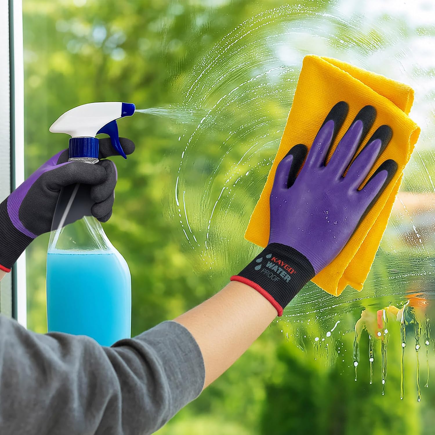 KAYGO Waterproof Work Gloves for Men and Women, Rubber Coated Non-slip Working Gloves for Garden, Outdoor Construction,KG150,Purple,XL