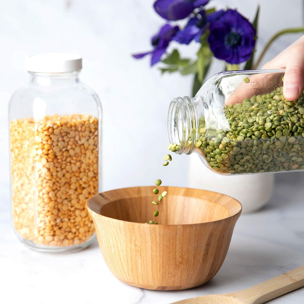 kitchentoolz 32oz Square Glass Milk Bottle with Plastic Airtight Lids Vintage Reusable Quart Sized Dairy Drinking Containers for Milk, Yogurt, Smoothies, Kefir, Kombucha, and Water- Pack of 2