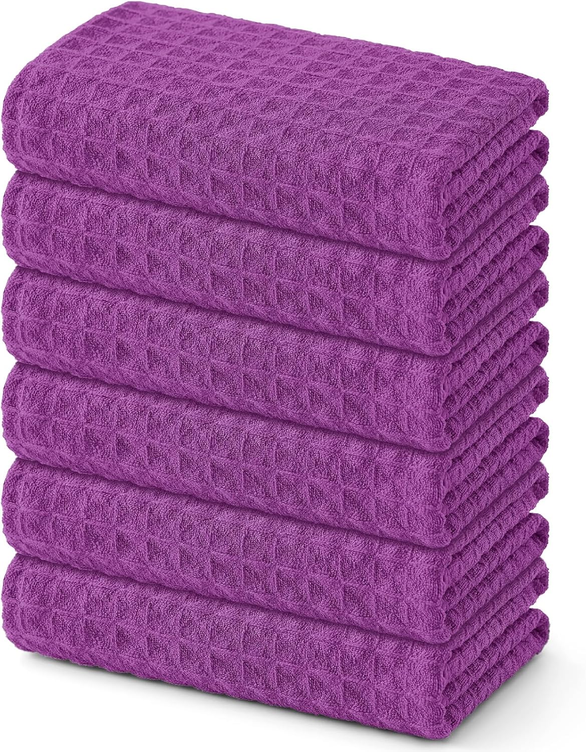 Homaxy Microfiber Waffle Weave Kitchen Towels, 16 x 28 Inch Ultra Absorbent and Solid Color Dish Towels, 6 Pack, Purple