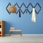 Dseap Accordian Wall Hanger: Wooden Coat Rack Wall Mounted, Hat Racks for Baseball Caps, Mug Rack, 16 Peg Hooks, Black & White