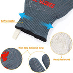 QUWIN BBQ Gloves, Oven Gloves 1472℉ Extreme Heat Resistant, Grilling Gloves Silicone Non-Slip Oven Mitts, Kitchen Gloves for BBQ, Grilling, Cooking, Baking-1 Pair… (Grey, One Size Fits Most)