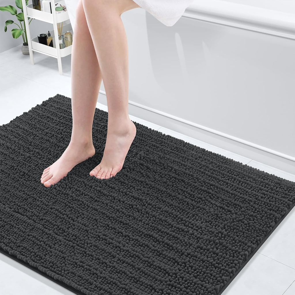 Arotive Luxury Chenille Bathroom Rug Mat, Extra Soft Thick Absorbent Shaggy Bath Rugs, Non-Slip Machine Wash Dry, Plush Bath Mats for Bathroom, Shower and Tub, 47x32, Dark Grey