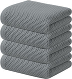 Kitinjoy 100% Cotton Waffle Weave Kitchen Towels (13 X 28 Inches, Grey), 4-Pack Super Soft and Absorbent Dish Towel for Drying Dishes, Kitchen Hand Towels