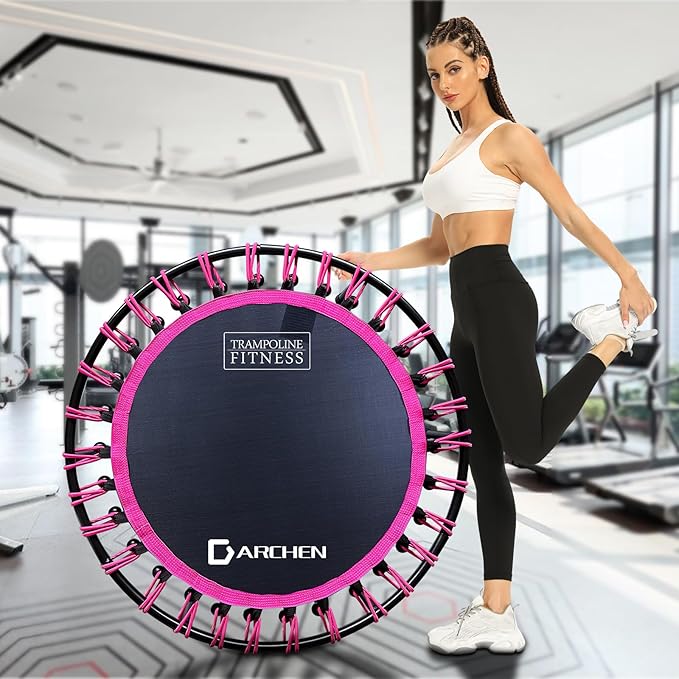 DARCHEN 400LBS Rebounder Trampoline for Adults, Indoor Mini Trampoline Silent Fitness Trampoline Small Bungee Rebounder Jumping Cardio Trainer Workout Exercise Workout with Handrail Bar [40 Inch]