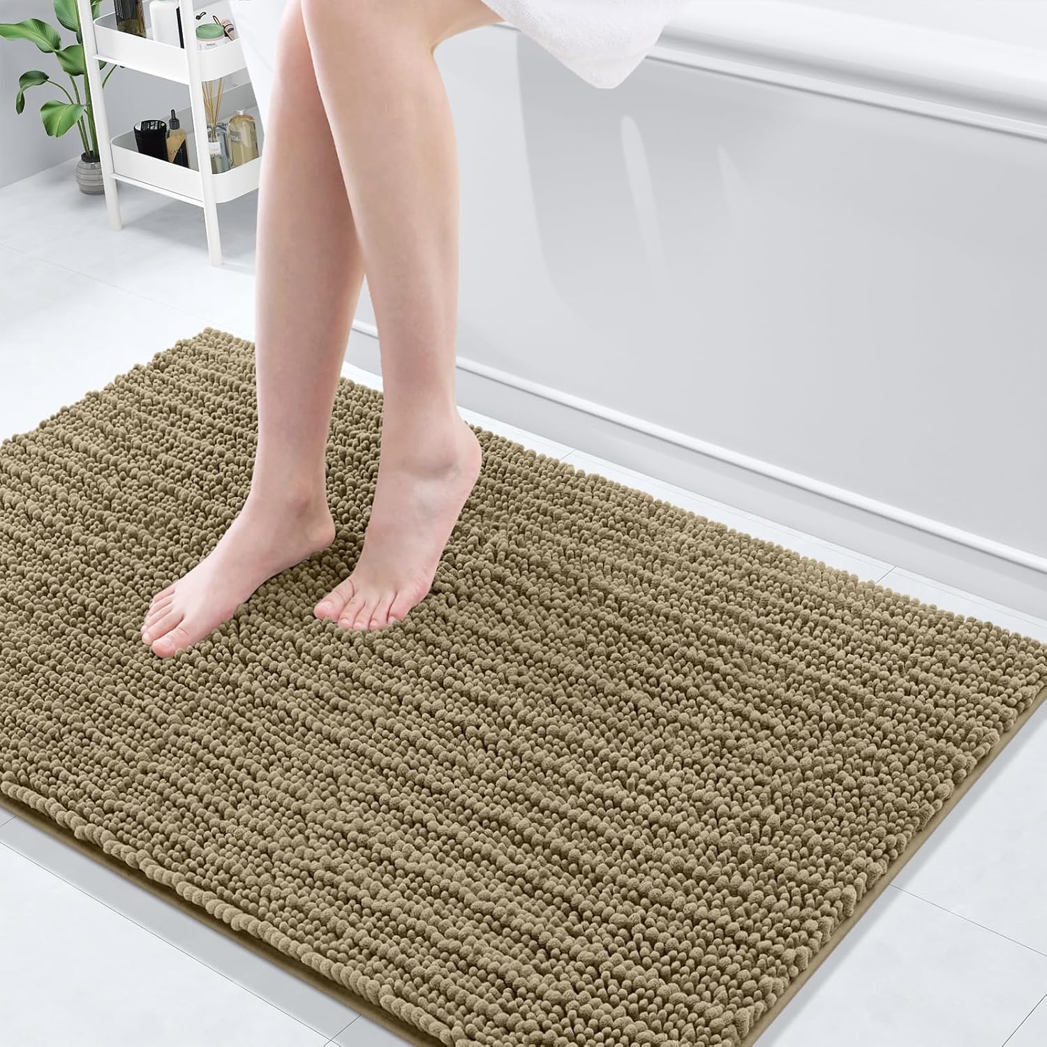Arotive Luxury Chenille Bathroom Rug Mat, Extra Soft Thick Absorbent Shaggy Bath Rugs, Non-Slip Machine Wash Dry, Plush Bath Mats for Bathroom, Shower and Tub, 50x30, Camel