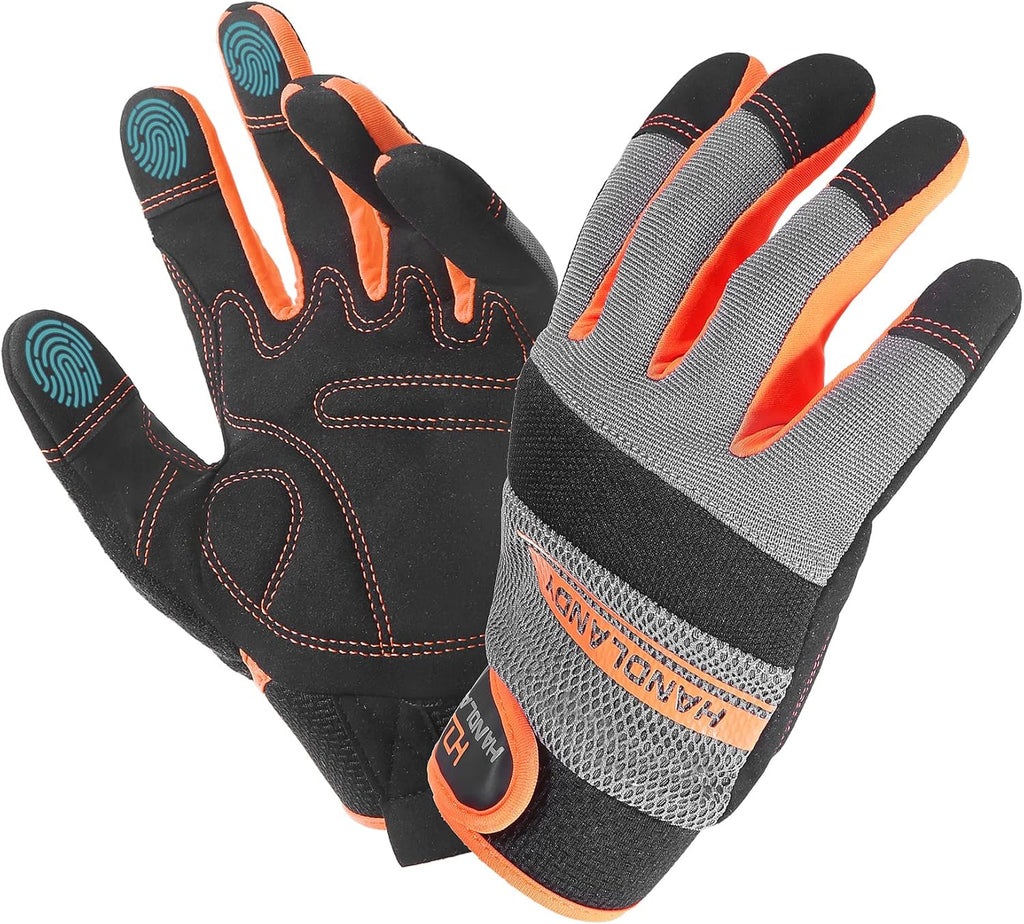 HANDLANDY Work Gloves for Men & Women, Utility Mechanic Working Gloves Touch Screen, Flexible Yard Work Gloves