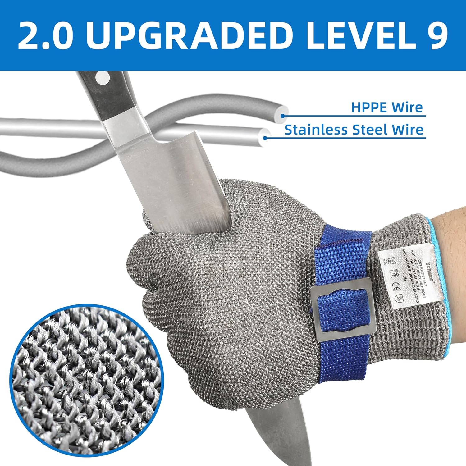 Schwer ANSI A9 Cut Resistant Glove, Food Grade Stainless Steel wire Mesh Metal Gloves, Knife Cutting Gloves for kitchen Mandoline Slicing Butcher Meat Cutting Oyster Shucking Fish Fillet（S, 1 PCS）