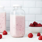 kitchentoolz 32 oz Square Glass Bottles with Plastic Airtight Lids – 4 Pack for Milk, Smoothies, Water, Kombucha, and Broth Storage