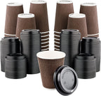 [400 SET]Harvest Pack 12 oz Disposable Coffee Cups, Insulated Ripple Double-Walled Paper Cup with Lid, Brown Geometric, Tea Hot Chocolate Drinks To go coffee cups