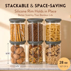 Glass Airtight Canisters with Silicone and Glass Lids – BPA-Free Borosilicate Containers for Food Prep, Storage, Wet or Dry Food Jars for Rice, Tea, Coffee, Candy – Set of 6 (28 oz)