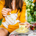 48 Sets Floral Paper Tea Cups and Saucers Disposable Tea Party Supplies Colorful Flower Teacups with Handle and Plates for Hot Cold Drink Wedding Birthday Party Baby Shower