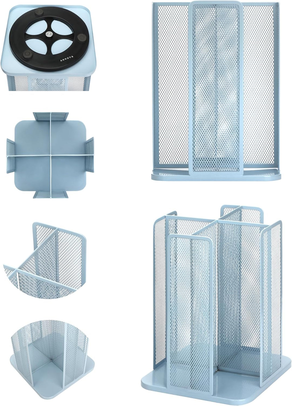 Annova Paper/Plastic Cup and Lid Holder Plastic Storage Organizer, 360°Rotating Coffee Mup Dispenser with 4 Compartments, Multifunctional Storage Rack for Home, Office, Bar, Coffee Shop (New Blue)