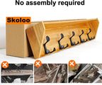 SKOLOO Wall Shelf with Hooks, 35-Inch Brown Coat Rack Wall Mount with Shelf Organizer - Lightweight & Sturdy, 5 Tri Hooks - Perfect for Entryway, Hallway, Living Room, Bedroom, Mudroom