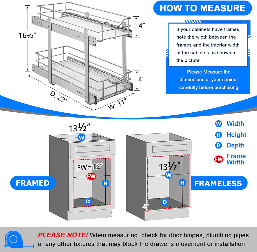 WelFurGeer 2-Tier Kitchen Cabinet Pullout Shelf and Drawer Organizer, Soft Close Pantry Pull Out Shelves, Heavy Duty Pull Out Cabinet Organizer with Shelf Liner for Kitchen Cabinets, Pantry Storage