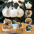 GENMOUS Farmhouse Coffee Mug Holder Stand with Woven Basket for Countertop, 2 Tier Handle Coffee Cup Tree Holder, CoffeeMugs Rack for 6 Mug Hooks with Cup Pods & Saucer Basket Storage for Bar Counter