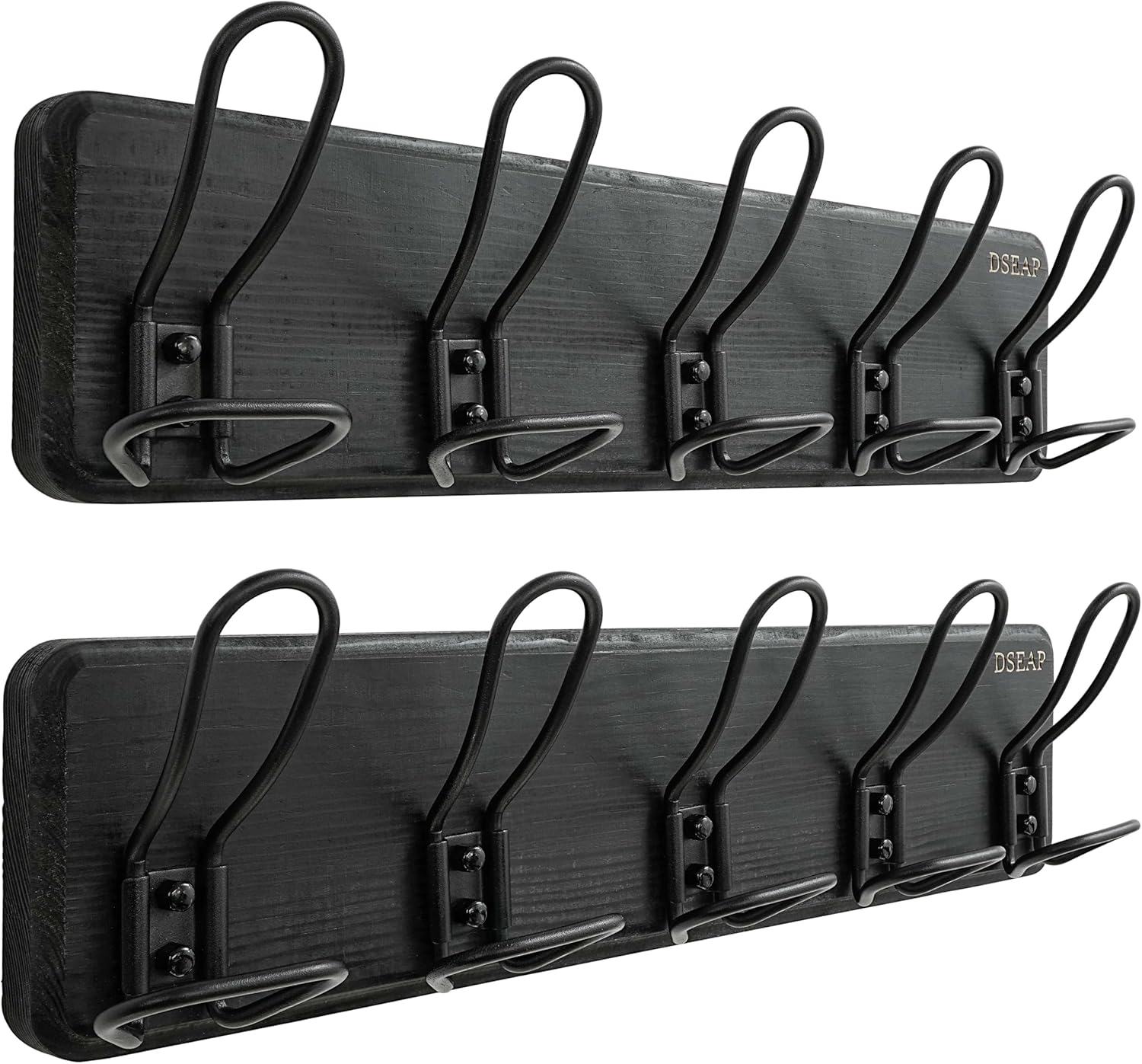 Dseap Coat Rack Wall Mounted - Heavy Duty Farmhouse Rustic Wall Coat Hanger with 5 Wire Hooks for Clothes Hat Jacket Towel, RusticWire, G25A, Black, Pack of 2