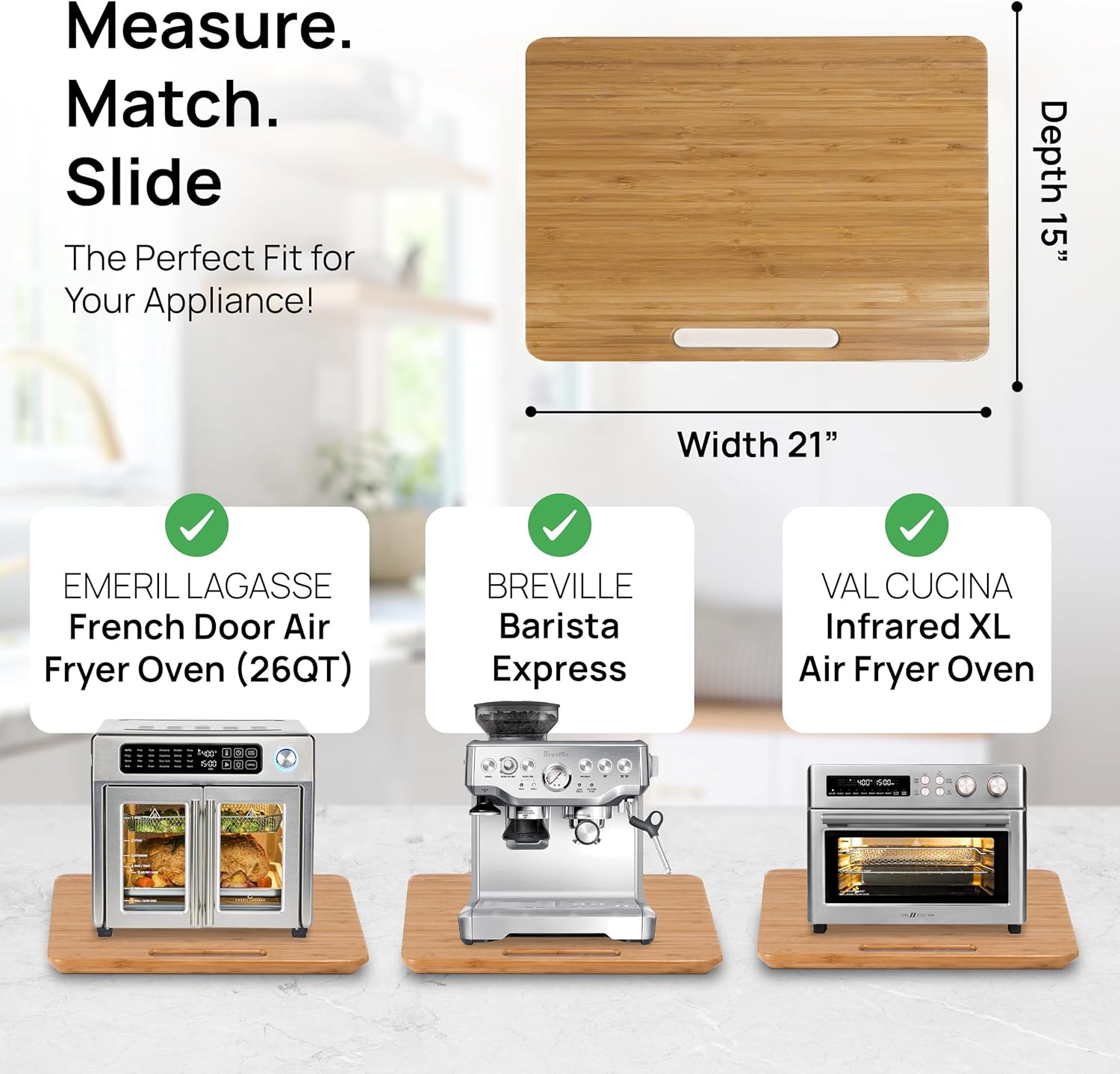 Ibyx Elegant Sliding Tray for Your Coffee Maker & Heavy Kitchen Appliances - Sturdy, Slides Easily from Under The Cabinet (Natural, 21" W x 15" D)