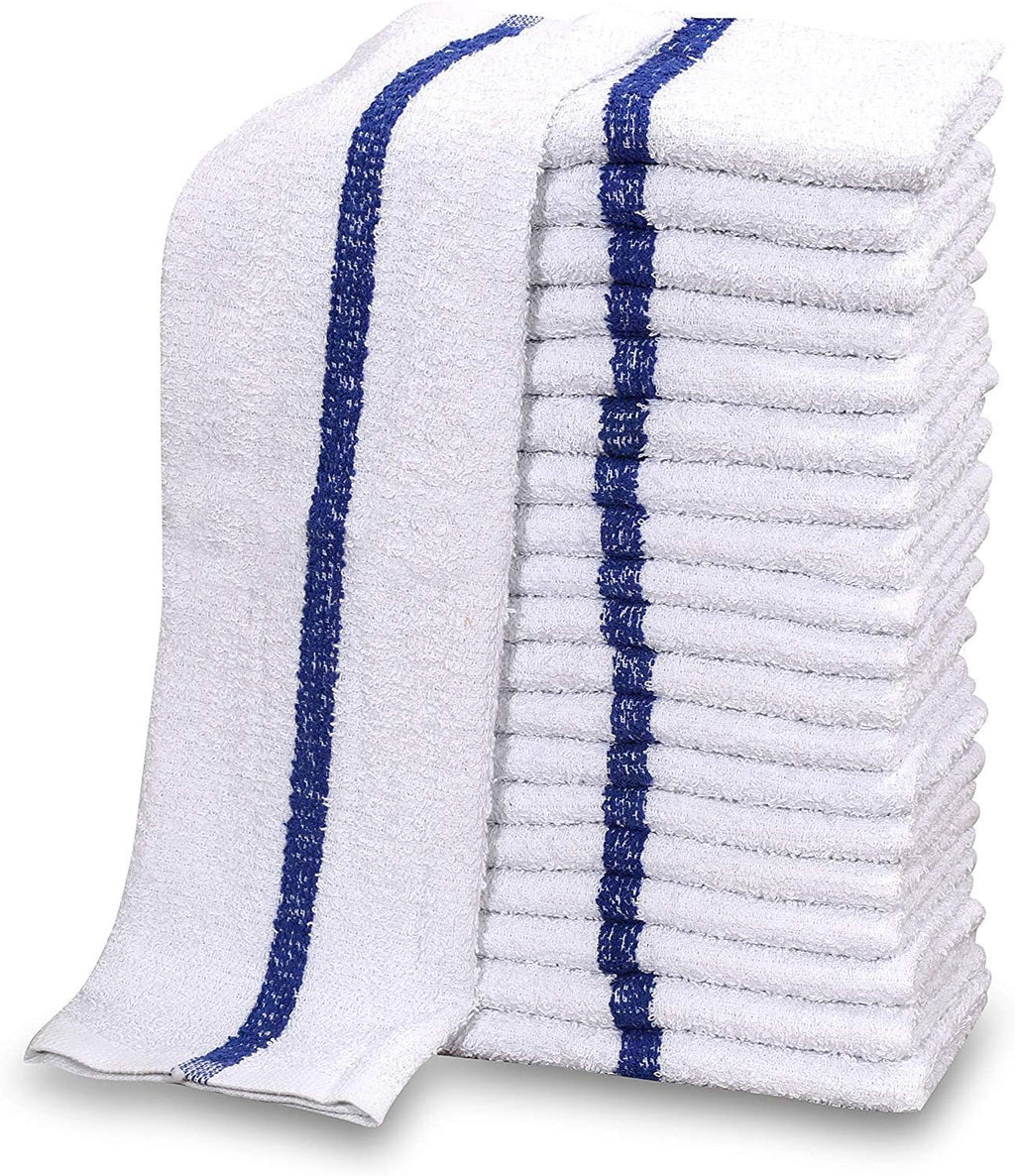GOLD TEXTILES New Cotton Blend White Restaurant Bar Mops Kitchen Towels (36, Blue Stripe)