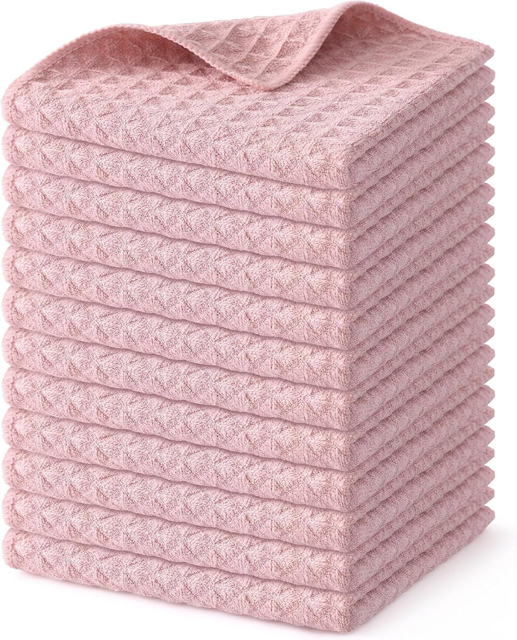 Homaxy Microfiber Waffle Weave Kitchen Dish Cloths, 12 x 12 Inch Ultra Absorbent and Solid Color Dish Towels for Kitchen Fast Drying Dishcloth for Washing Dishes, 12 Pack, Pink