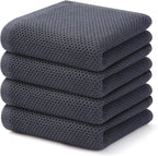 Kitinjoy 100% Cotton Waffle Weave Kitchen Towels, 4-Pack Super Soft and Absorbent Dish Towels for Drying Dishes, Kitchen Hand Towels, 13 in x 28 in, Dark Grey