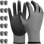 Kebada W1 Work Gloves for Men and Women, Working Gloves with Grip,12 Pairs Thin Mechanic Gloves,PU Coating on Palm & Fingers,Breathable Mens Gardening Gloves,Gray Small