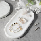 Koville African Natural White Marble Decorative Tray, 10" x 5" Marble Vanity Tray for Bathroom Countertop Organizer Stone Trays, Catchall Tray for Perfume, Candles, Jewelry (Namib Bianco White)