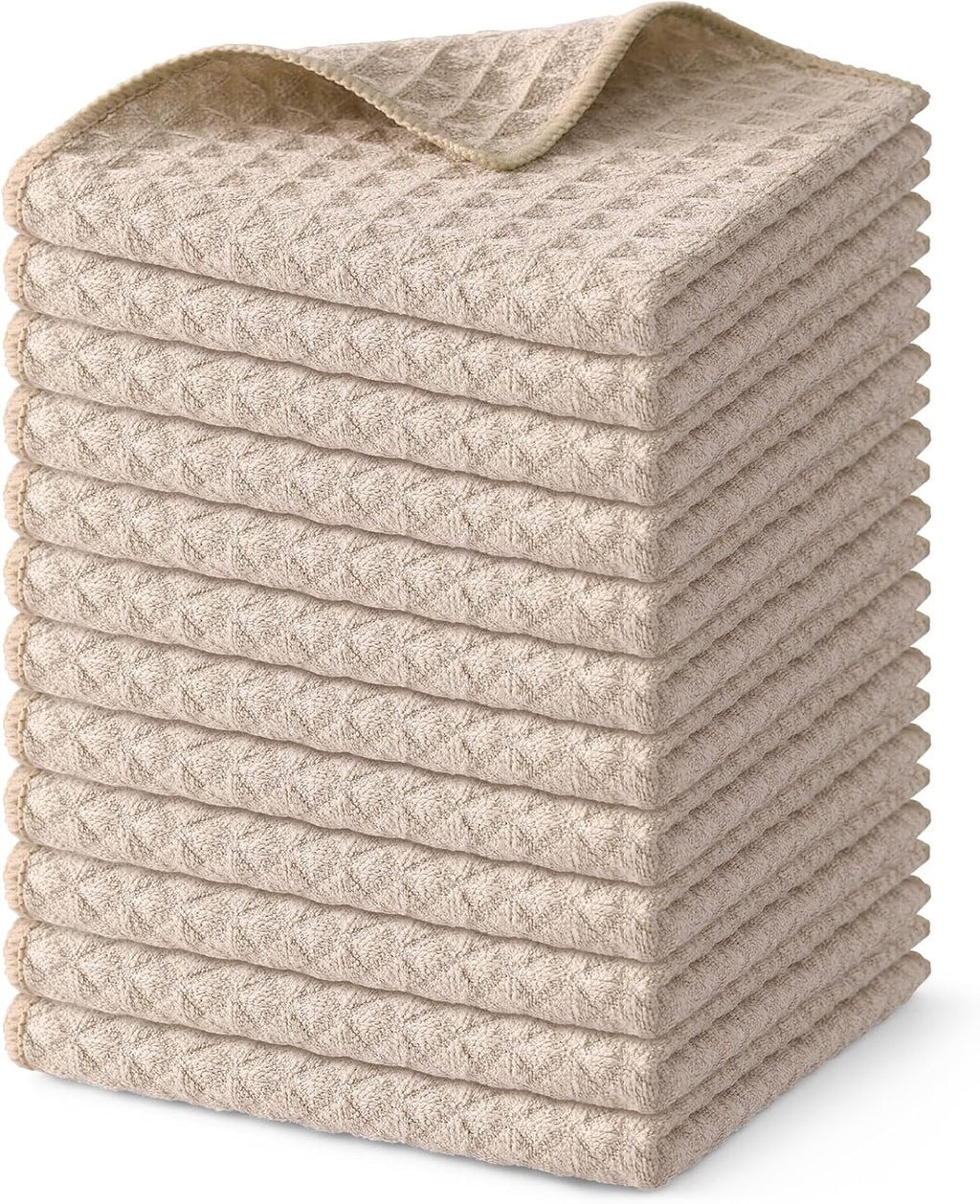 Homaxy Microfiber Waffle Weave Kitchen Dish Cloths, 12 x 12 Inch Ultra Absorbent and Solid Color Dish Towels for Kitchen Fast Drying Dishcloth for Washing Dishes, 12 Pack, Beige