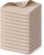 Homaxy Microfiber Waffle Weave Kitchen Dish Cloths, 12 x 12 Inch Ultra Absorbent and Solid Color Dish Towels for Kitchen Fast Drying Dishcloth for Washing Dishes, 12 Pack, Beige