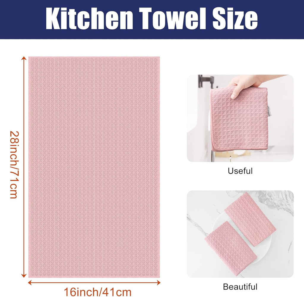 Homaxy Microfiber Waffle Weave Kitchen Towels, 16 x 28 Inch Ultra Absorbent and Solid Color Dish Towels, 6 Pack, Pink