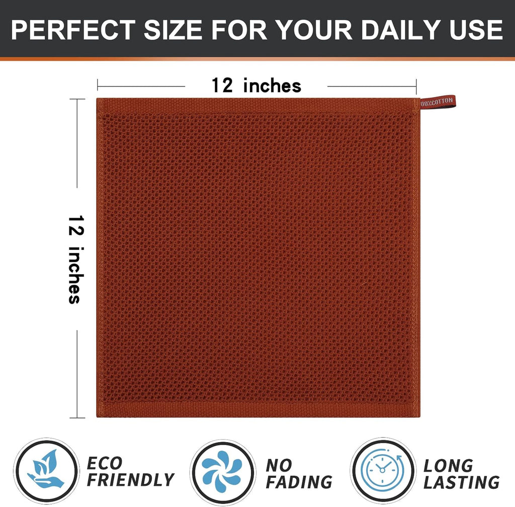 Kitinjoy 100% Cotton Kitchen Dish Cloths, 6 Pack Waffle Weave Dish Towels Ultra Soft Absorbent Quick Drying Dish Rags, 12 X 12 Inches, Rust