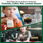 [500 Counts] Chunspak 5.75 inch Eco-friendly Disposable Short Paper Drinking Straws Bulk for Cocktail, Mixed Drinks - Black White Striped