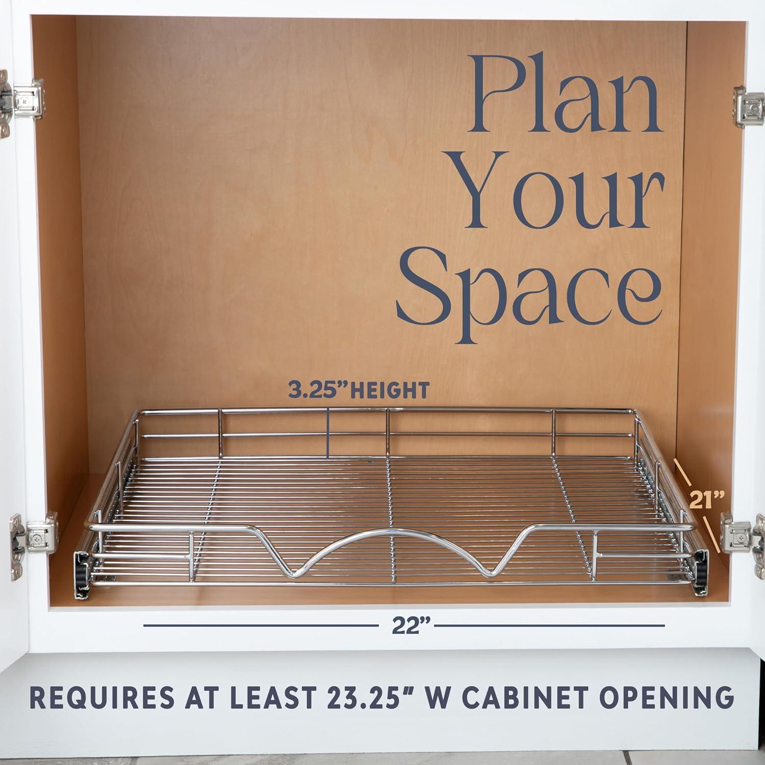 HOLDN’ STORAGE Pull Out Cabinet Organizer, Heavy Duty Caddy w/Lifetime Limited Warranty -22”W x 21”D - Requires At Least 23-1/4” Cabinet Opening, Steel Metal Cabinet Drawers Slide Out, Chrome